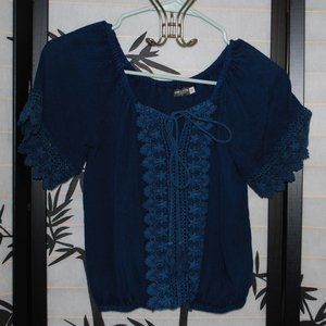 🌟 Adorable "Earthbound" Boho Top in Sapphire Blue, Size Small! 🌟